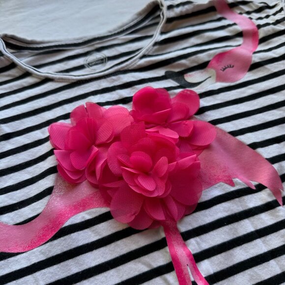 Girls Black/White Striped Wonder Nation Flamingo T-Shirt XXL Short Sleeve - Picture 3 of 5
